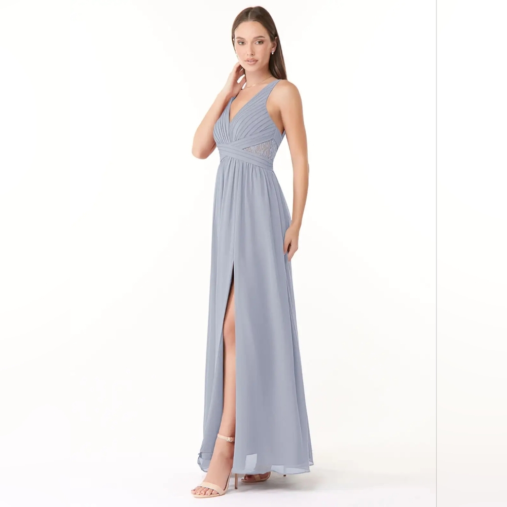 Azazie Genelle Chiffon Dusty Blue bridesmaid dress